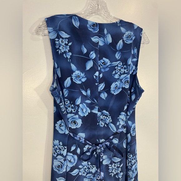 Vintage Expressions Sleeveless Button Front Tie Back Floral Blue Size 16W Maxi - Picture 14 of 16